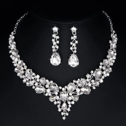 1 Juego de joyas para mujer, para fiesta, boda, novia, cristal austriaco, lágrima, racimo, collar llamativo, pendientes colgantes, regalos para ella