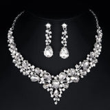 1 Set Women Jewelry Party Wedding Bridal Austrian Crystal Teardrop Cluster Statement Necklace Dangle Earrings Gifts For Her