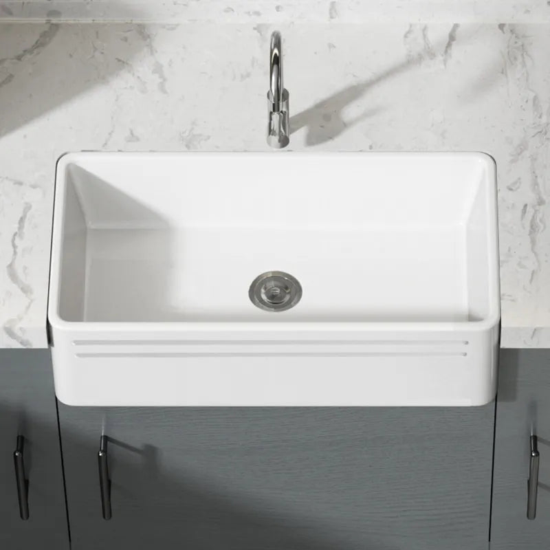 MEJE Farmhouse Kitchen Sink,,Reversible Single/Double Bowl - White