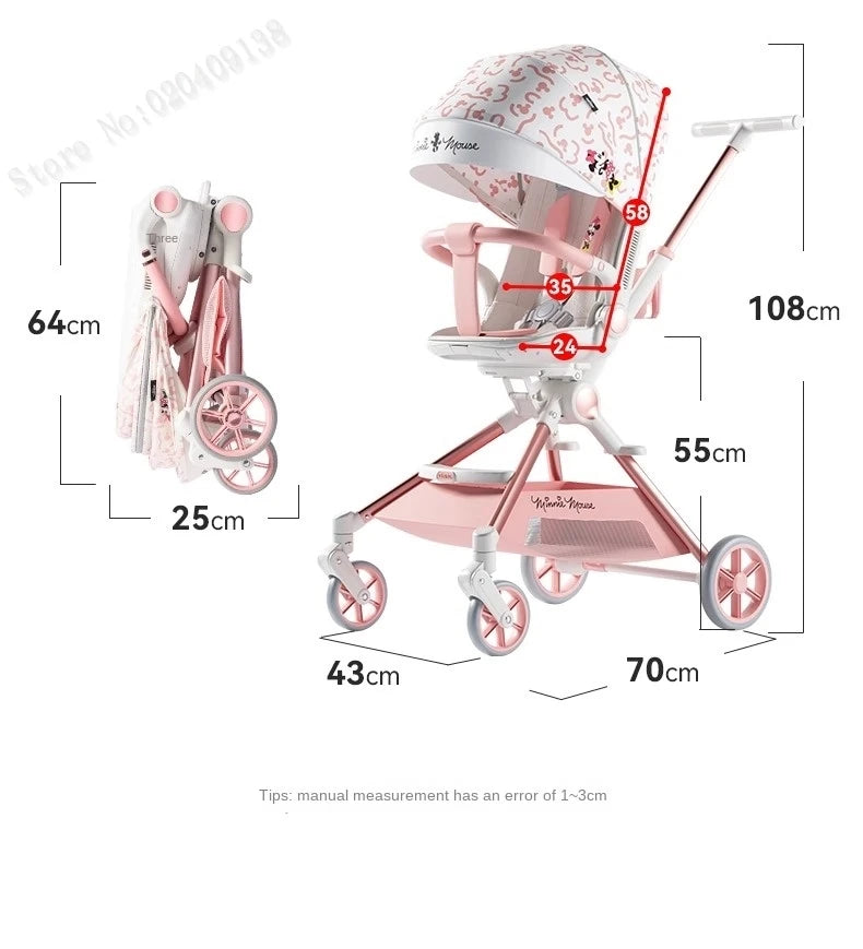 Pink Newborn Stroller can sit or lie down 0-6 years old Children Lightweight Folding Boardable Travel 360 ° Steering Stroller