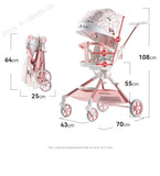 Pink Newborn Stroller can sit or lie down 0-6 years old Children Lightweight Folding Boardable Travel 360 ° Steering Stroller