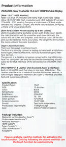 ZSUS 15.6-Inch Portable Monitor Touchscreen 1920*1080 HDR Low Blue Light For XBox PS4/ 5 Switch Loptop Cell Phone PC Extension