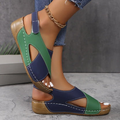 New Women's Contrast Color Wedge Sandals Summer Peep Toe Non Slip Beach Shoes Woman Comfortable Platform Roman Sandalias Mujer