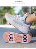 Kids Two Wheels Roller Skating Shoes With Light Magic Stick Walking Shoes Detachable Wheels Roller Skate Shoes For Teenagers