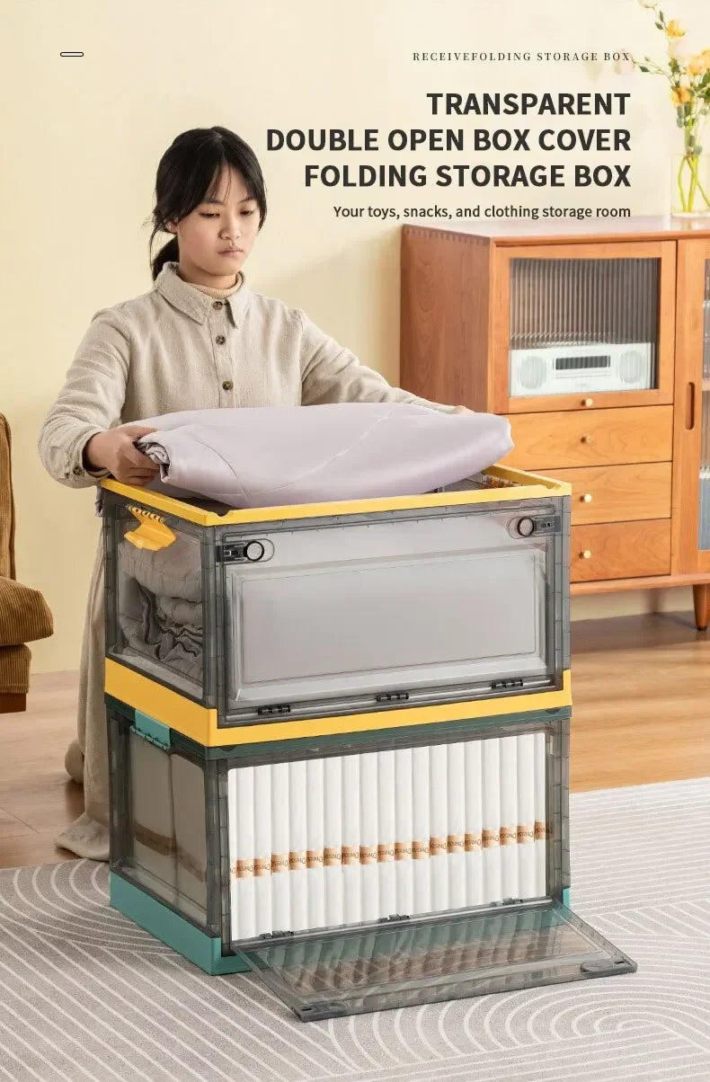 1pc Foldable Storage Trunk Open Storage Box Transparent Storage Box Home Wardrobe Clothes Organizer Large Capacity Clear Plastic