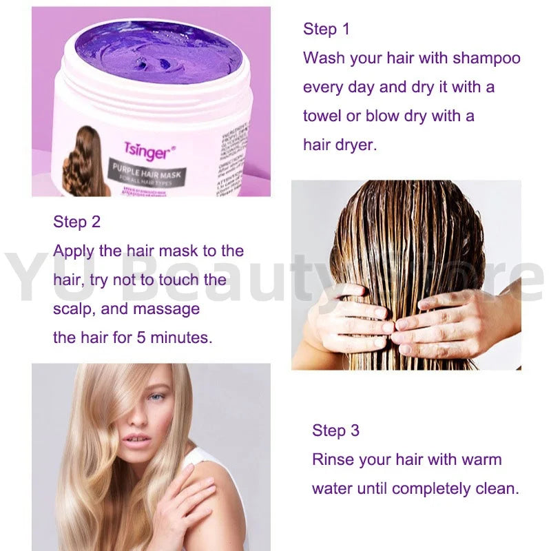Mascarilla capilar reparadora morada con queratina, nutrición profunda, tratamiento para cabello seco, encrespado y dañado, colágeno mágico, cuidado suave y brillante en 5 segundos, 200 ml 