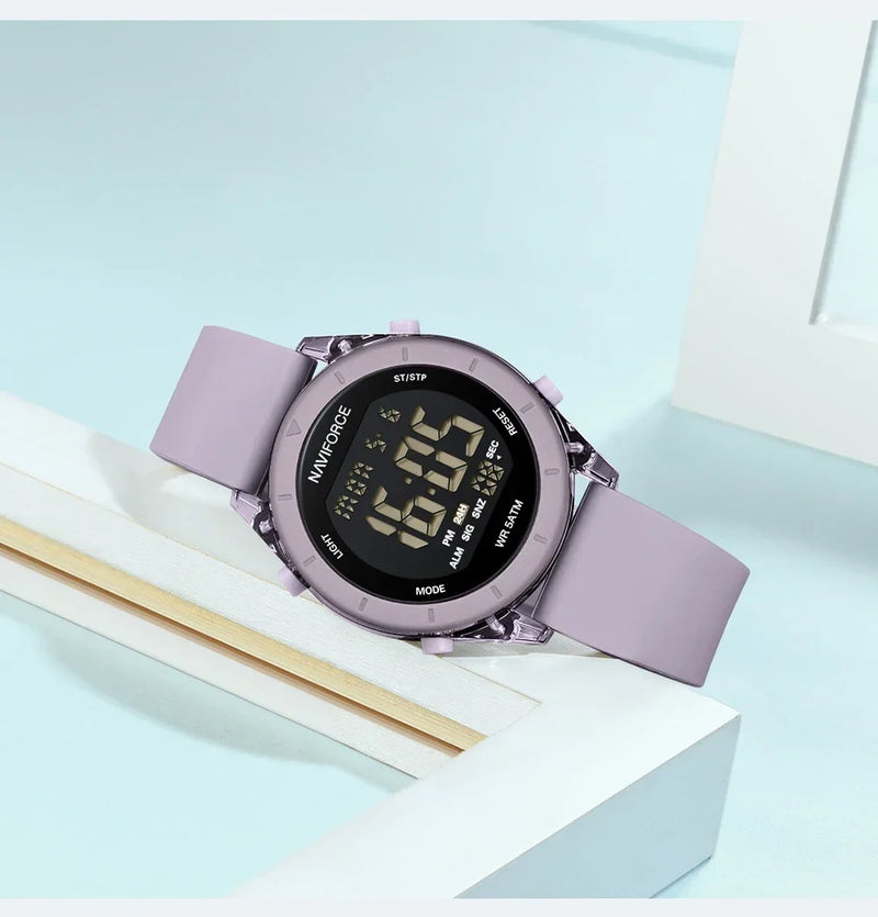 NAVIFORCE NF7108 Casual Wild Ladies Watch 50m Waterproof LCD Digital Display Electronic Silicon Strap Female Clock