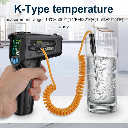 Termómetro infrarrojo digital Mestek de -50 a 800 grados, medidor de temperatura láser, pirómetro sin contacto, higrómetro, termómetro infrarrojo.
