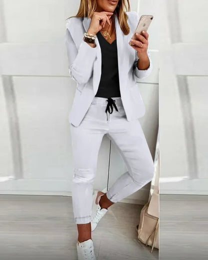 Outono inverno blazer calças conjunto de duas peças moda feminina sólida manga longa terno casaco outifits moda casual lápis calça conjuntos