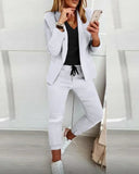 Autumn Winter Blazer Pants Two Piece Set Women Fashion Solid Long Sleeve Suit Coat Outfits Fashion Casual Pencil Pant Sets 