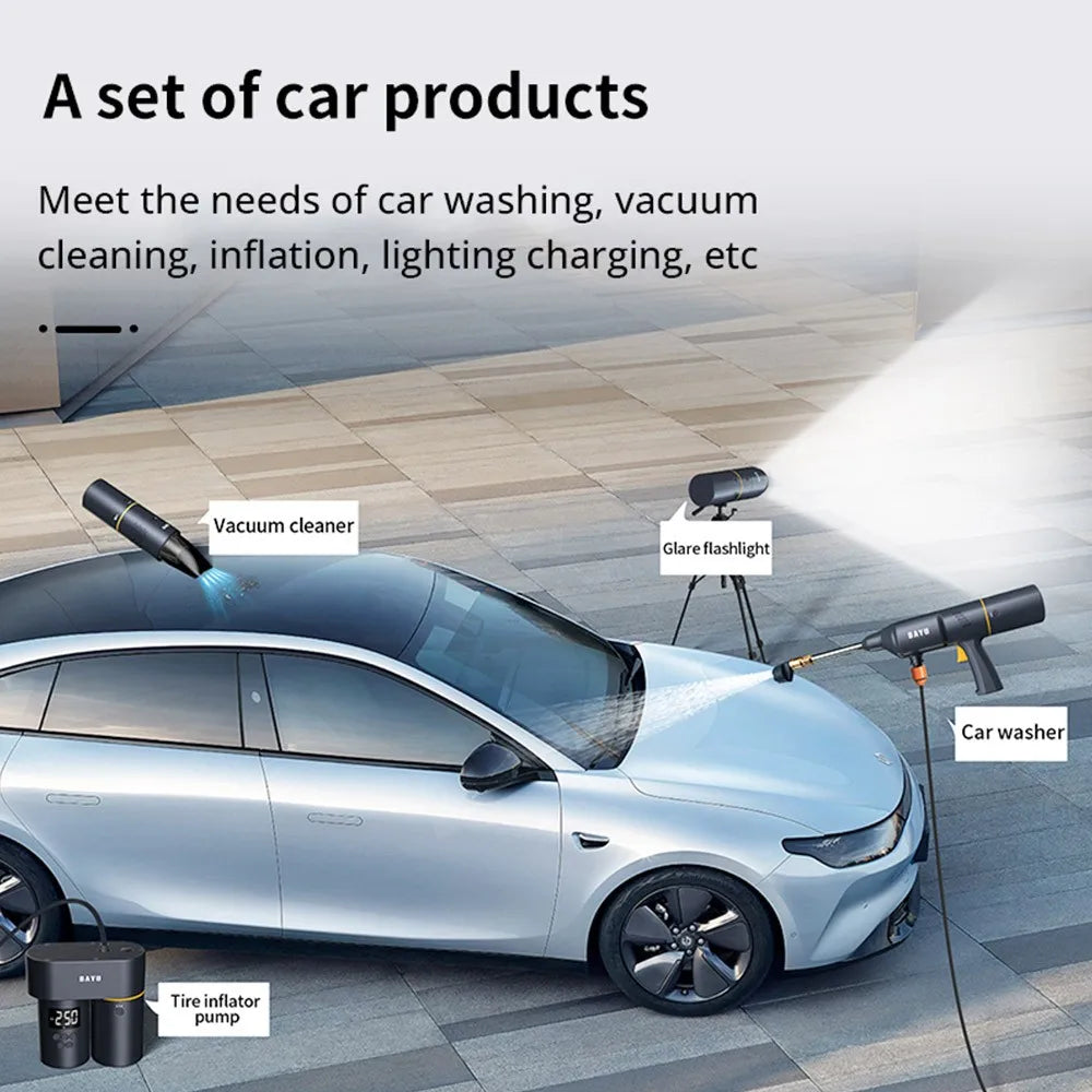 BAYU Auto Outdoor Smart Kit (19200mah Power Bank, Tire Inflator, Vacuum Cleaner, Car Washer, Flashlight, Mobile Phone Holder)