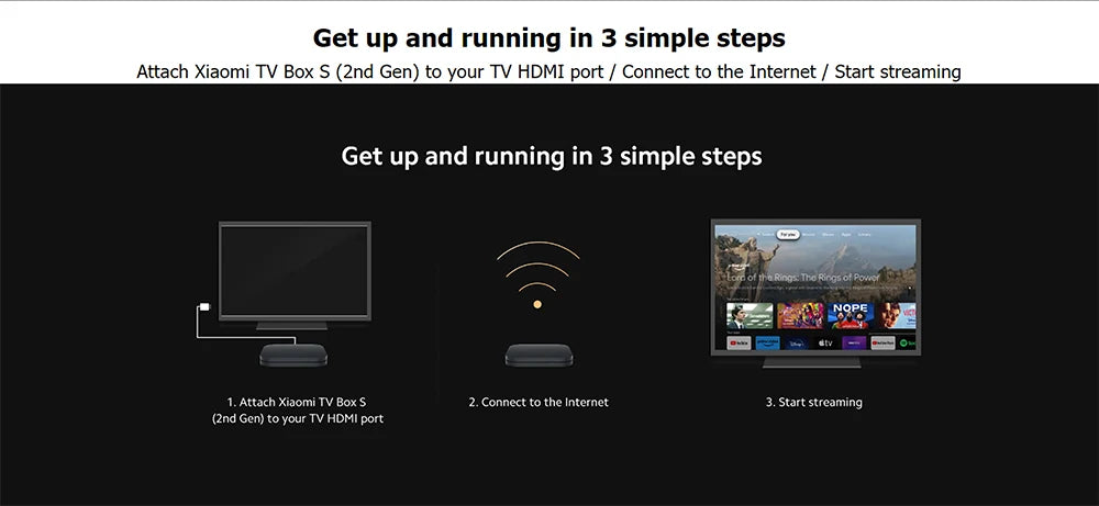 Global Version Xiaomi Mi TV Box S 2nd Gen 4K Ultra HD BT5.2 2GB 8GB Google TV Google Assistant Smart TV Box