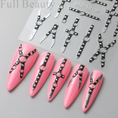 Stickers for Nails Marine Punk Black Line Design Art Slider Party Cool Decoration Adhesive Decal Emboss DIY Manicure Accessories