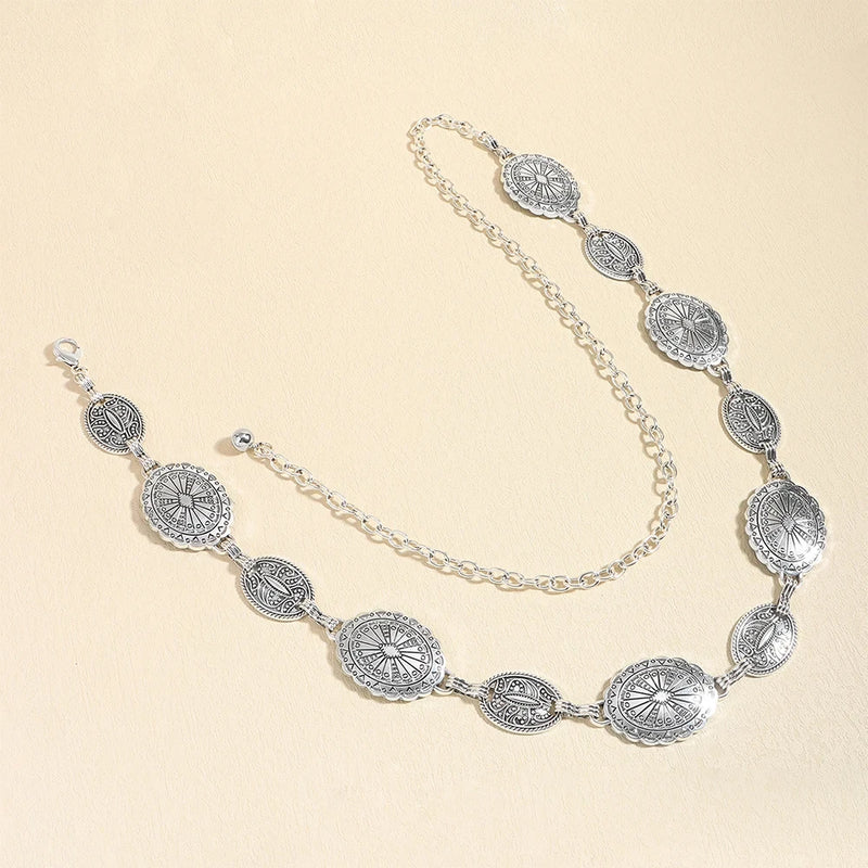 1/2pcs Retro Style WOMEN'S Metal Waist Chain Accessories Decorative Circle Carved Chain Belt High Style Accessories