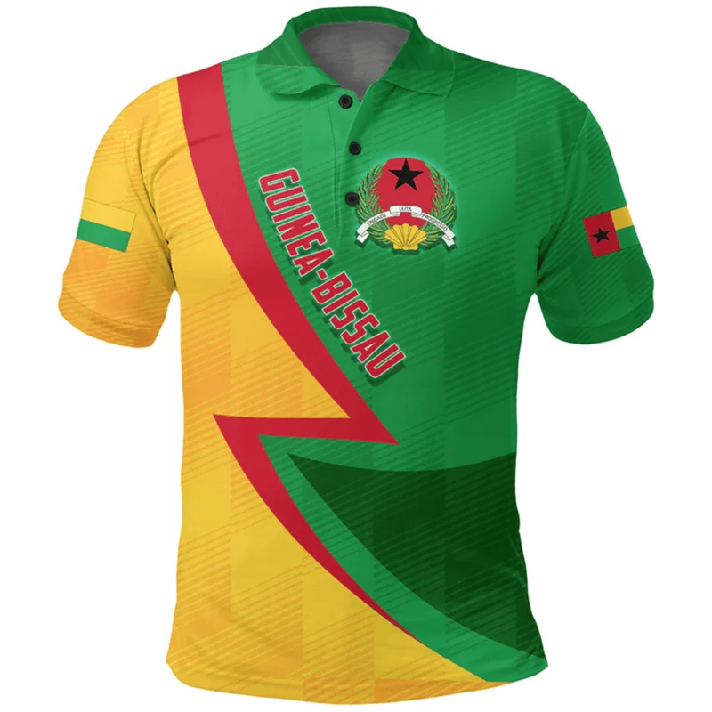 Polo azul de Guinea para hombre, emblema de GW, estampado 3D, estilo casual, manga corta, solapa holgada, verano 