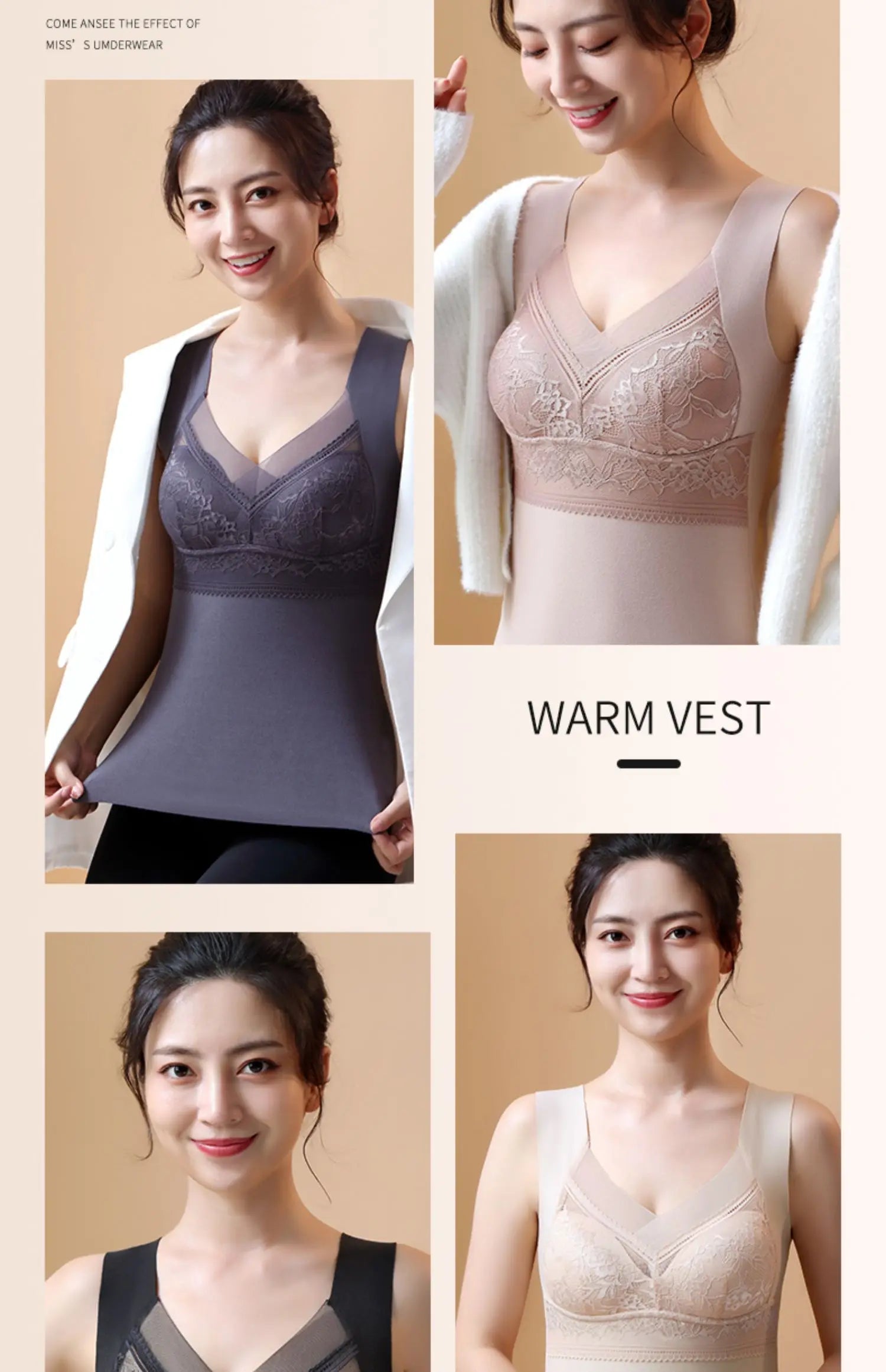 Women Winter Velvet Padded Vest Thermal Underwear Camisole Warm Sling Vest Tops 2-in-1 Built-in Bra Undershirt Intimate