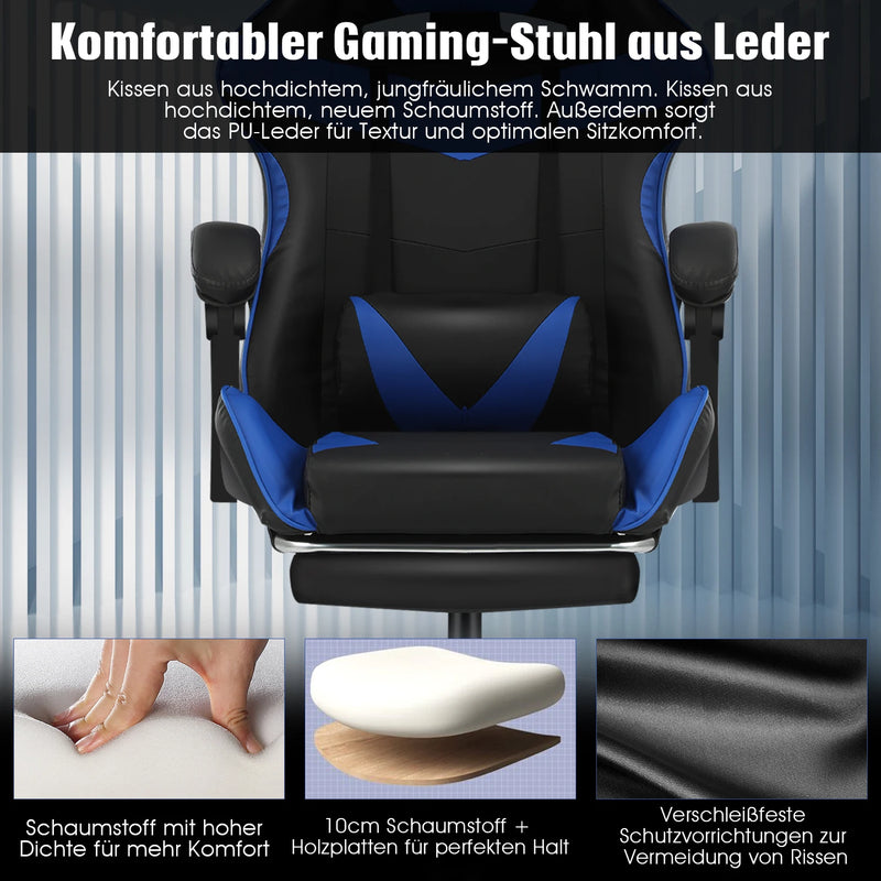 Massage Gaming Chair,Computer Chair with Footrest and Lumbar Support, Height Adjustable Gaming Chair with 360°-Swivel Seat and