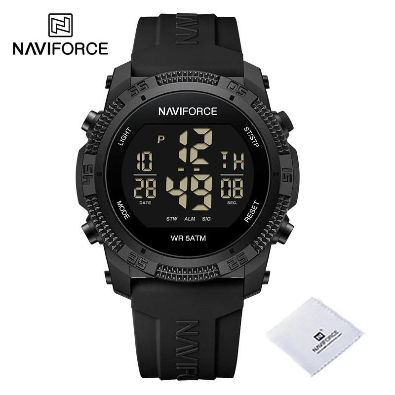 NAVIFORCE - Reloj de pulsera digital LCD para hombre, deportivo, resistente al agua hasta 50 m, con correa de silicona, informal, electrónico