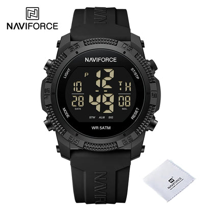 NAVIFORCE - Reloj de pulsera digital LCD para hombre, deportivo, resistente al agua hasta 50 m, con correa de silicona, informal, electrónico