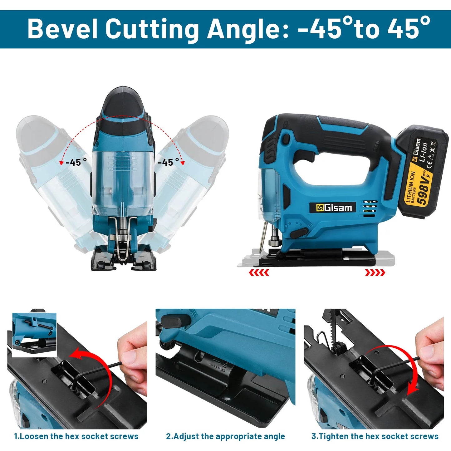 Gisam 26mm Electric Jigsaw Portable Cordless Saw Multi-Function Wood Cutting Woodworking Machines For Makita 18V Battery pin