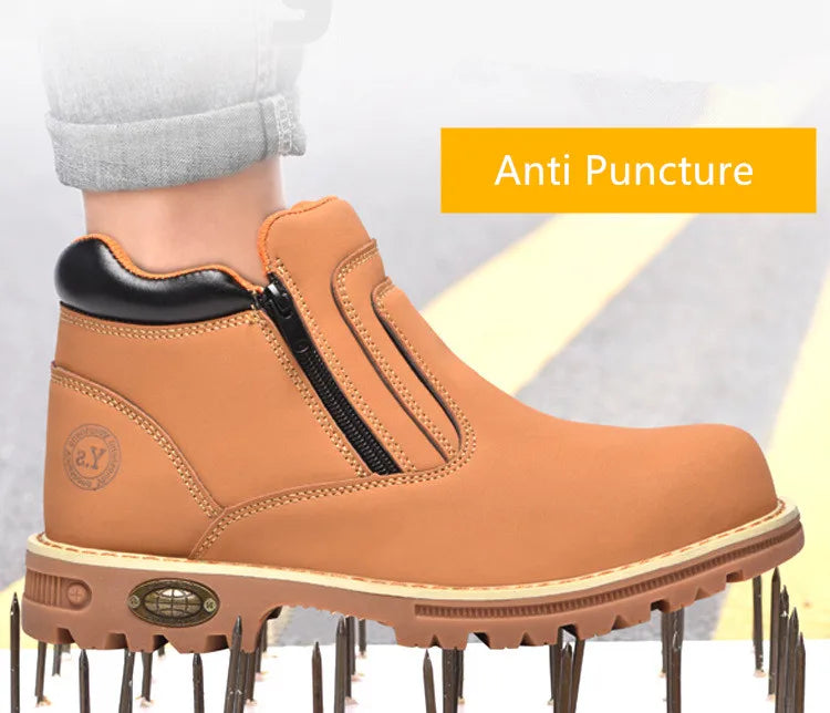 Zapatos de trabajo para hombre, zapatos de seguridad impermeables, botas de cuero antichispas para hombre, zapatos de soldador antideslizantes y antiperforación para hombre, zapatos de trabajo negros.