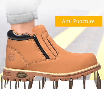 Zapatos de trabajo para hombre, zapatos de seguridad impermeables, botas de cuero antichispas para hombre, zapatos de soldador antideslizantes y antiperforación para hombre, zapatos de trabajo negros.