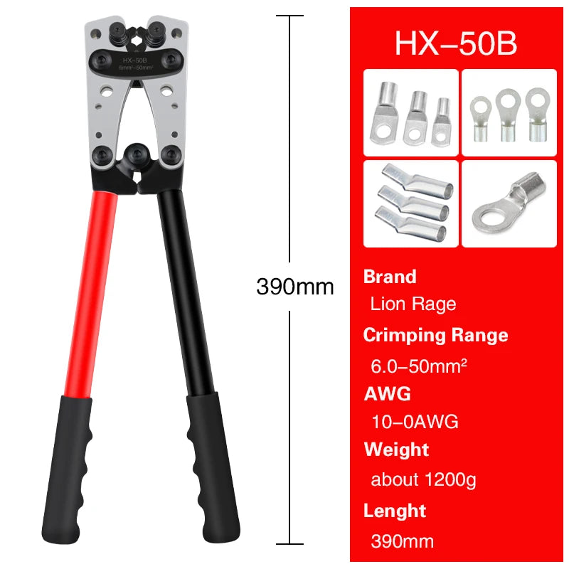 Crimping Pliers Tube Terminal Crimper Hex Crimp Tool Multitool Battery Cable Lug Cable Hand Tools HX-50B 6-50mm² AWG 10-0