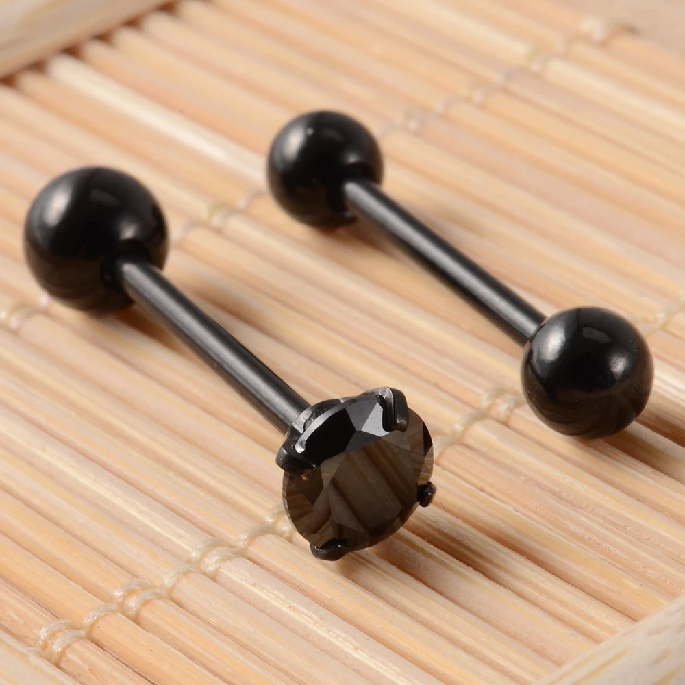 2 piercings de lengua de acero quirúrgico antialérgicos con circonitas y bola, joyería de moda.
