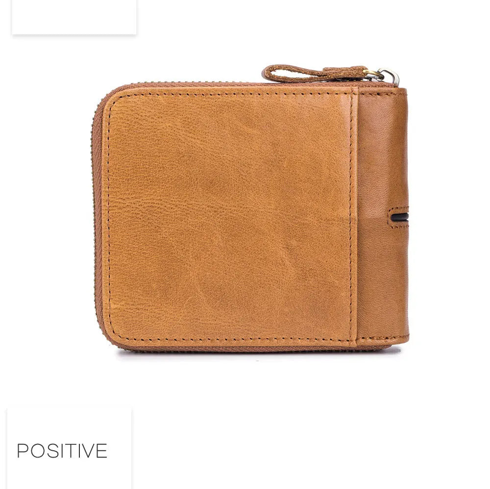 Bullcaptain Genuine Leather Men Short Wallet Casual Men's Coin Purse Vintage Male Zipper Card Holder Luxury Money Bags JYB022