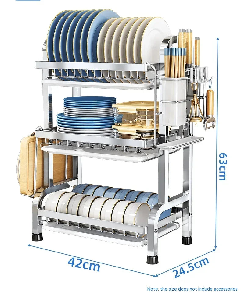 High Quality Kitchen Utensil Storage Rack Household Countertop Storage Rack 3-Layer Cupboard Multifunctional Utensil Drain Rack