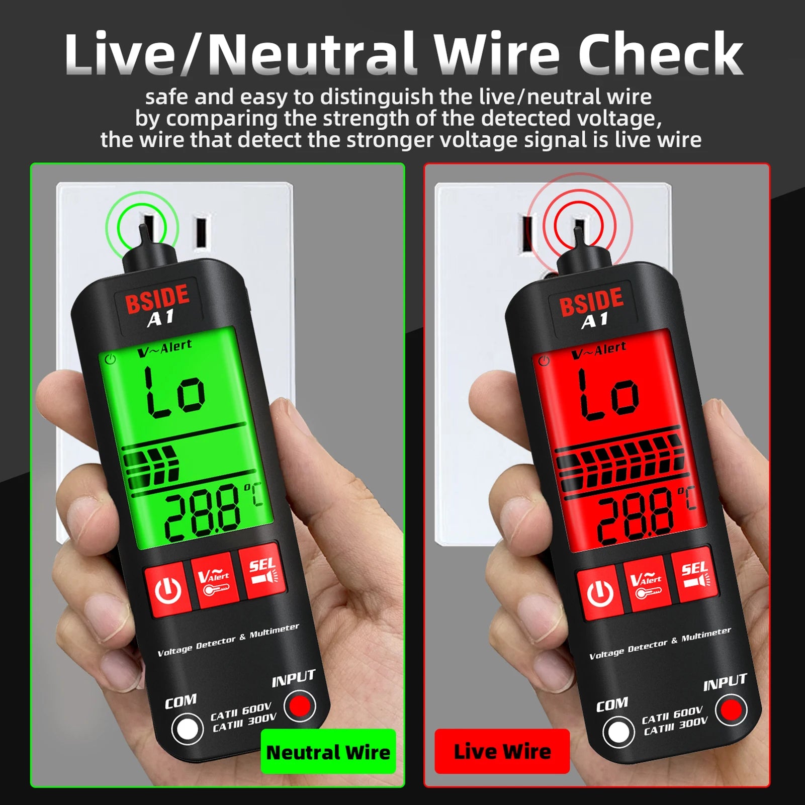 Multímetro EMF inteligente BSIDE S20/A10/A1, 9999 cuentas, recargable, monitor de radiación, voltímetro CA/CC, ohmímetro, prueba