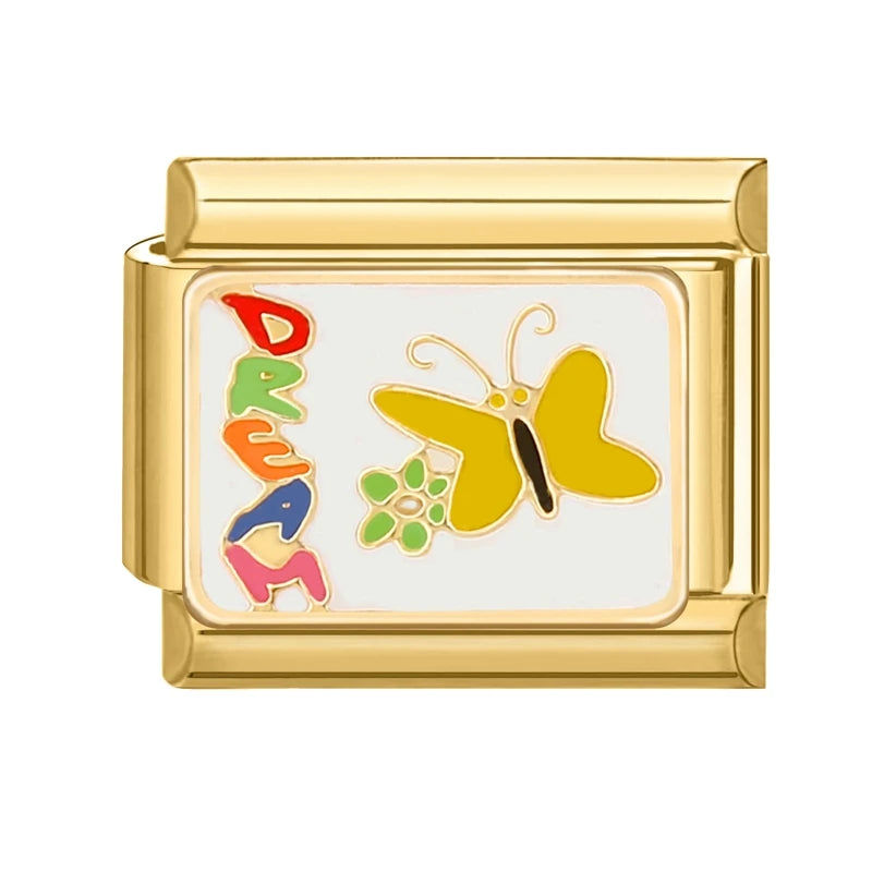 FUNIQUE-Aço Inoxidável Ouro Charme Links, Borboleta, Café, Vela, Barco, Italiano, Fits 9 milímetros Pulseira, Fazer Jóias, DIY