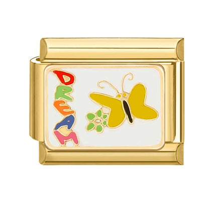FUNIQUE - Dijes de acero inoxidable dorados con diseño de mariposa, café, vela y barco, estilo italiano. Compatible con pulseras de 9 mm. Fabricación de joyas. 