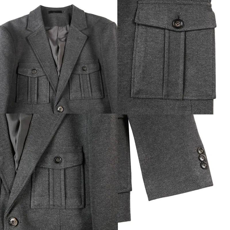 Chaqueta de traje de tweed para hombre, blazer de un solo pecho, gris, moda 2024, abrigo de diseñador de lujo para hombre, ropa de estilo coreano informal