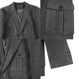 Chaqueta de traje de tweed para hombre, blazer de un solo pecho, gris, moda 2024, abrigo de diseñador de lujo para hombre, ropa de estilo coreano informal
