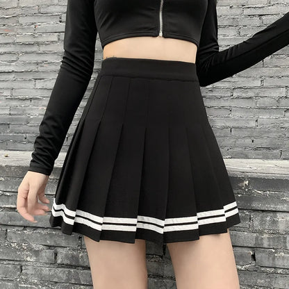 Striped Women Pleated Skirts Sexy High Waist Elastic Summer A Line Girls Dance Mini Fashion Sweet Female