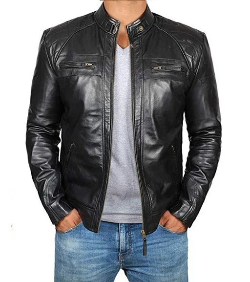 2023 Men Leather Jacket Teenagers Stand Collar Punk Men Motorcycle Leather Jacket Brown Leather Jacket