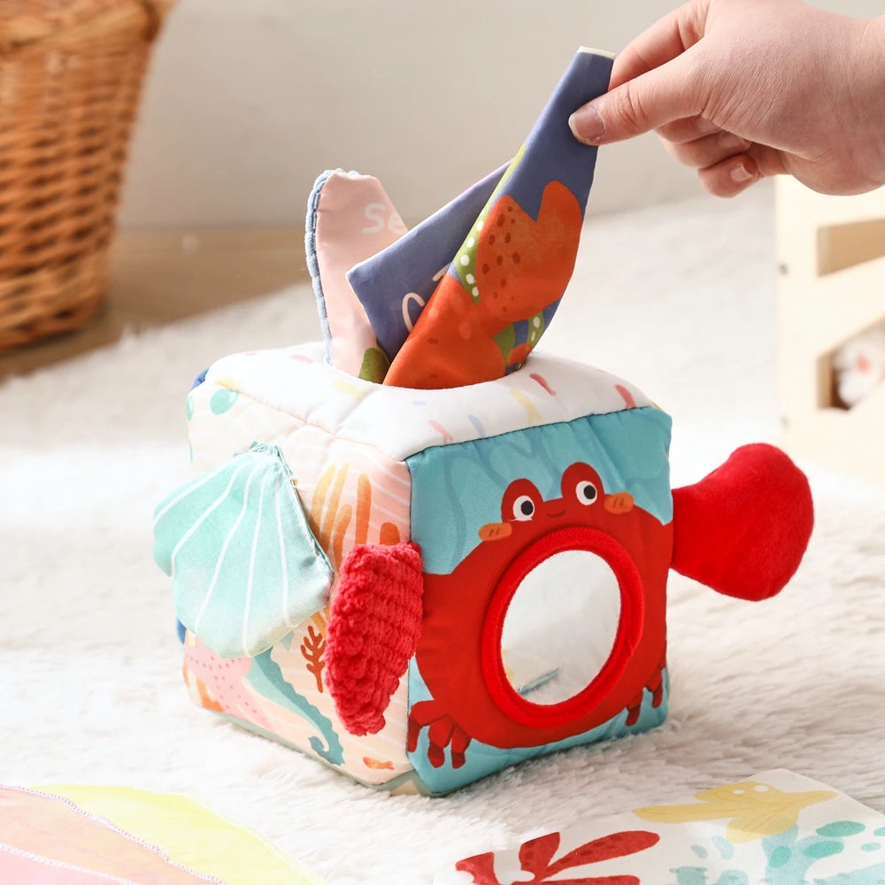 Baby Toys Magic Tissue Box Cotton Finger Exercising Montessori Busy Board Game Educational Toy Soft Rattle Game Ocean Cloth Book