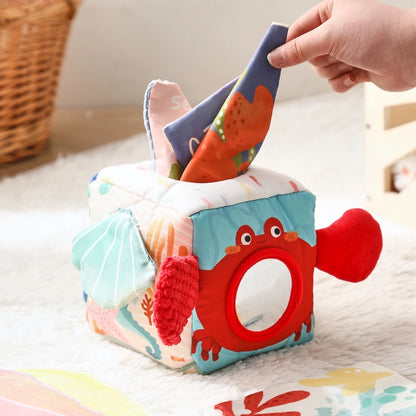 Baby Toys Magic Tissue Box Cotton Finger Exercising Montessori Busy Board Game Educational Toy Soft Rattle Game Ocean Cloth Book