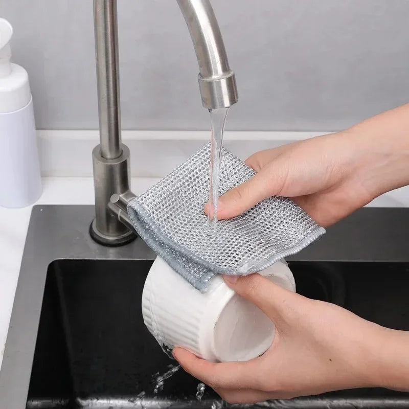 Paño de limpieza de alambre de acero grueso, antirayaduras, de doble capa, de microfibra, para lavar platos, ollas y cocina, 20 o 5 unidades