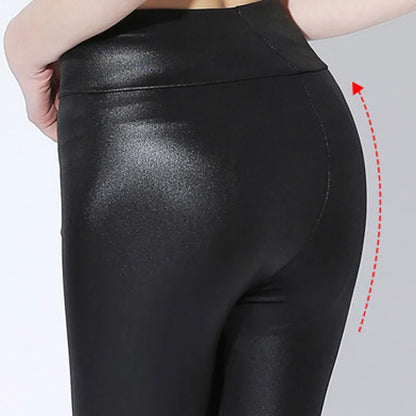Pantalones de tubo de cintura alta para mujer, pantalones largos de piel sintética, pantalones casuales, sexys, ajustados y elásticos.