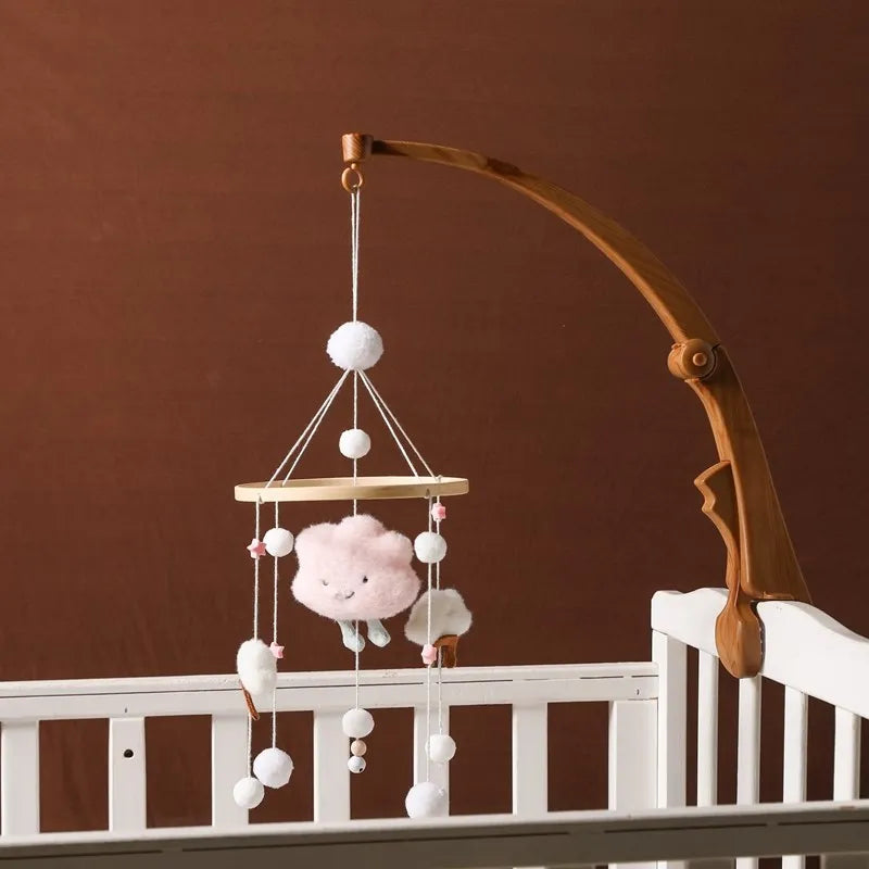 Crib Mobile Bed Bell Wooden Baby Rattles Soft Felt Cartoon Animal Bed Bell Newborn Music Box Hanging Toy Crib Bracket Baby Gifts