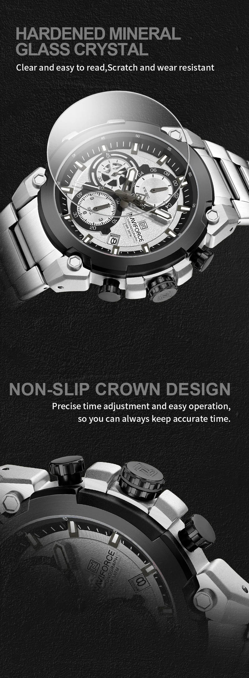 NAVIFORCE Original Watch for man 2025 New Stainless Steel Waterproof Chronograph Classic Quartz Wristwatch Brand Men Watch Gifts