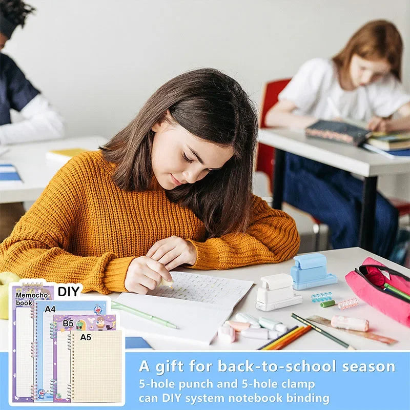 Fromthenon 5 Holes Puncher Loose Leaf Notebook Paper Mini Puncher Loose-leaf Binding Student Office Stationery Supplies