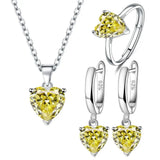 925 Sterling Silver Jewelry Sets para Mulheres, Coração Zircon Anel, Brincos, Colar, Casamento Nupcial, Elegante, Natal, Frete Grátis