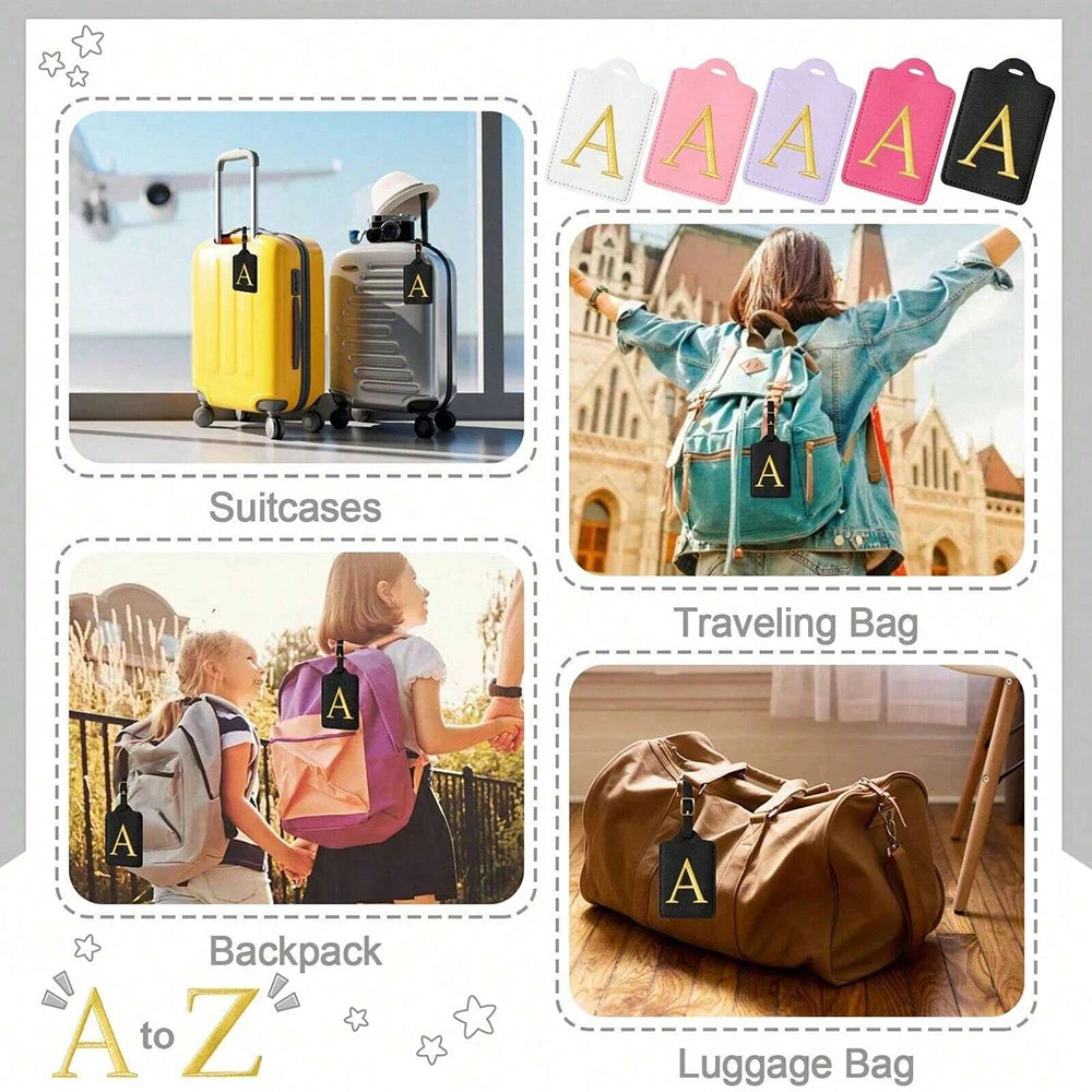 PU Leather Luggage Tag for Travel - Durable Suitcase ID Tag with Privacy Cover & Name Card Slot (A-Z) liu