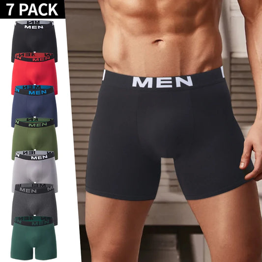 4/7 Piece Set Of Four Season Men's Solid Color Long Casual Underwear Fashionable Sports Base Shorts Plus Size Flat Corner Pants
