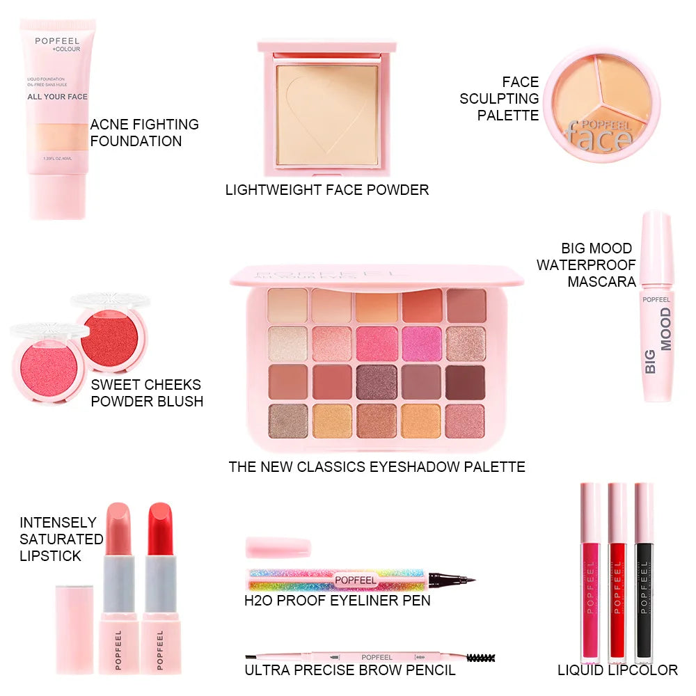 Best-Selling Popfeel Makeup Kit Full Set All-in-One Eyebrow Eyeshadow Eyeliner Lip Gloss Valentine's Day Gift for Women Cosmetics