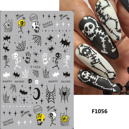Cinturón negro 5D pegatinas en relieve gótico Halloween estilete calabaza calavera telaraña cremallera manicura uñas gel autoadhesivo decoración