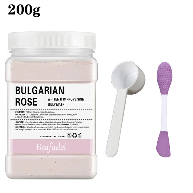 Mascarilla de hidrogelatina suave de 650 g en polvo, mascarilla de hidrogelatina casera, exfoliante con ácido hialurónico, mascarilla facial de rosas para el cuidado de la piel.